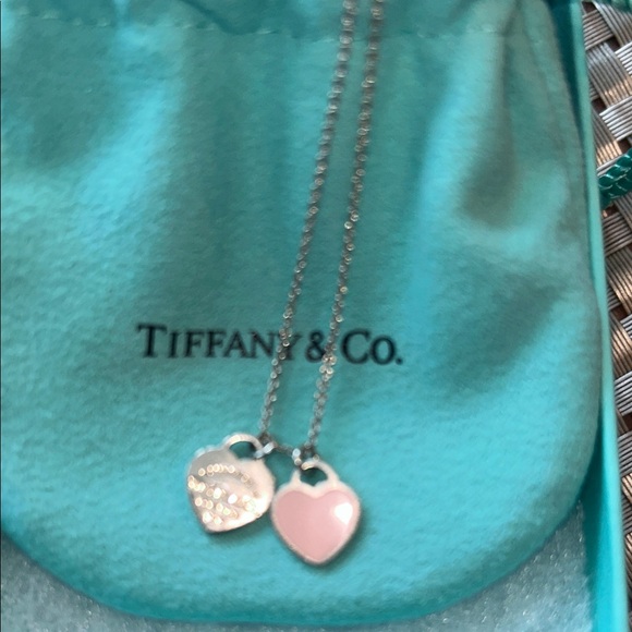 Authentic Tiffany Necklace 16 in Silver & Pink Heart Pendant Necklace Gorgeous - Picture 4 of 11